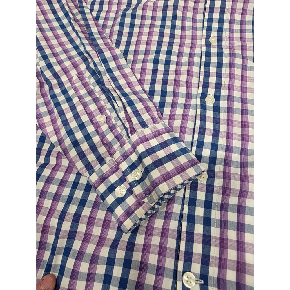 Johnston & Murphy Tailored Fit XL Purple Blue Plaid Long Sleeve Shirt Flip Cuff - Picture 4 of 9